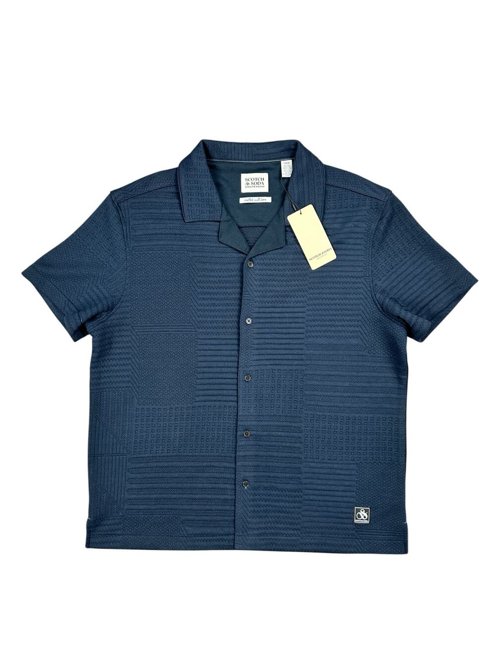 Scotch & Soda Sky Captain Knit Short Sleeve Camp Shirt Navy NWT — Size Large